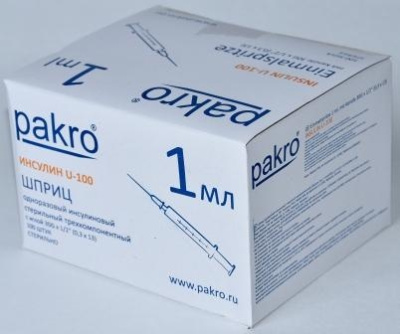 1 мл трехкомпонентный шприц Pakro инсулиновый U100 , с иглой 0,3х13, 100 шт купить оптом в Барнауле